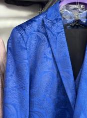  Mens Prom Tuxedo Paisley Suit - Wedding Floral Suit- Royal Blue -