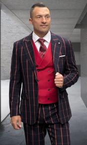  Athletic Suit - Black ~ Red Windowpane - Plaid Suit Modern Fit