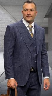  Navy Plaid - Vested Suits - Statement Brand - Vested Suits Wool