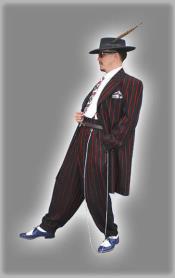  Mens High Fashion Vested Black and Red Pinstripe Zoot Suit For Sale
