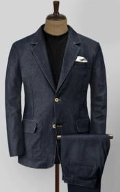  Mens Denim Fabric Suit - Real Cotton Fabric Navy Blue Denim Suit