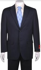 Portly Suit - Navy Blue Pinstripe Suit - Executive Cut 225
