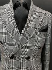 Rossi Man Slim Fit Black - White Glen Plaid Double Breasted Suit