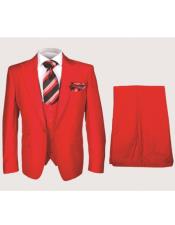 Rossi Man Mens Red Slim-fit Suit Vested Flat Front Pants