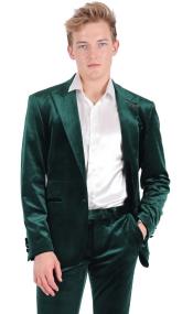 Rossi Man Slim-Fit Shinny Hunter Green Satin Material Mens Suit
