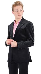 Rossi Man Slim-Fit Shinny Black Satin Material Mens Suit One Buttons