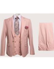 Rossi Man Pink Mens Slim Fit Suit Double Brest Vest Flat Front Pants