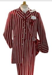  Dark Red and White Pinstripe Zoot Suit - Gangster 1920s Pinstripe Suit - Mens Fashion Suit