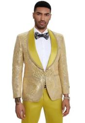  Mens Suit Mustard Paisley Suit