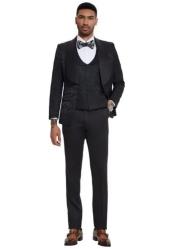  Black Paisley 3pc Mens Suit Tuxedo