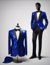  Sequin Suit - Shiny Suit - Royal Blue Suit - Metallic Fabric