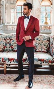  Velvet Blazer - Mens Blazer - Dinner Jacket "Venice" Ruby Red Velvet Dinner Jacket - Separates