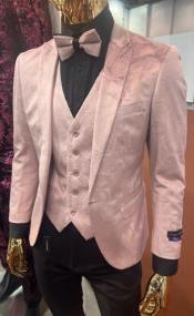  Pink Paisley Suit - Blush Color Slim Fitted Prom Suit With Bowtie