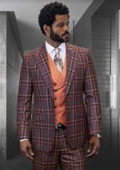  Brown Plaid Suit - Copper - Orange - Rust Color Windowpane Pattern