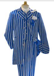  Pinstripe Zoot Suit - Notch Label Royal Blue and White Pinstripe Gangster