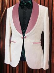  White and Pink Tuxedo - Rose Pink - Mauve Collar - Wedding