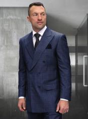  Mens Double Breasted Wool Suit Grey Plaid Regular Fit Sapphire