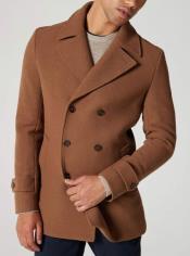  Mens Six Button Brown Wool Peacoat