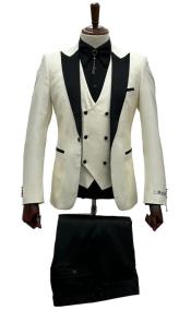  Ivory Wedding Suit - Peak Label Cream Tuxedo Suit - Ivory Dinner Jacket Plus Pants