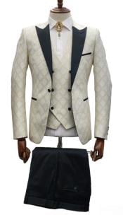  Ivory Wedding Suit - Cream Tuxedo Suit - Ivory Dinner Jacket Plus Pants White ~ Gold