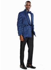  Paisley Blazer - Prom Tuxedo Dinner Jacket - Blue Color" Shawl Collar