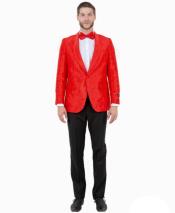  Paisley Blazer - Prom Tuxedo Dinner Jacket - Red Color Shawl Collar - Free Matching Bowtie