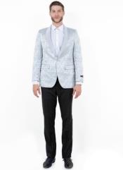  Paisley Blazer - Prom Tuxedo Dinner Jacket - Silver Color Shawl Collar - Free Matching Bowtie