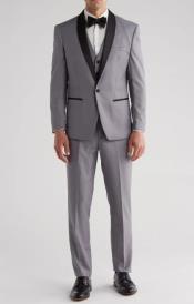  Shawl Collar Tuxedo Vested Suit - Grey Wedding Prom Suit