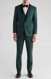  Shawl Collar Tuxedo Vested Suit - Hunter Green Wedding Prom Suit