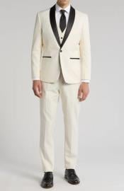  Shawl Collar Tuxedo Vested Suit - Ivory Wedding Prom Suit